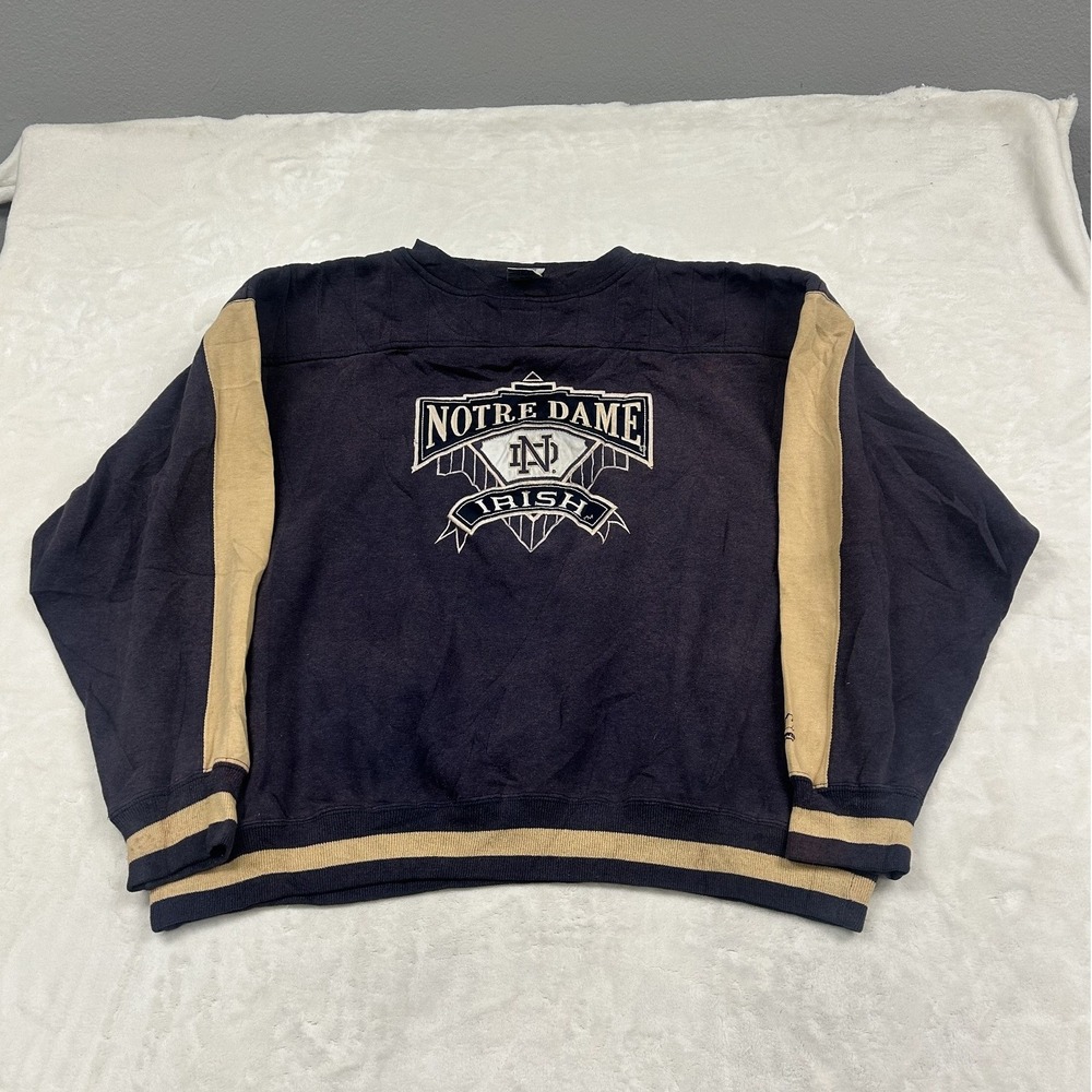Midwest Embroidery Notre Dame Irish Sweatshirt Mens XXL Navy Tan Pullover